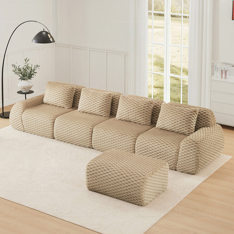 Canapé modulaire moderne en forme de L avec tissu en flanelle, canapé surdimensionné à 4 places, repose-pieds mobile, connexion à boucle et conception antidérapante