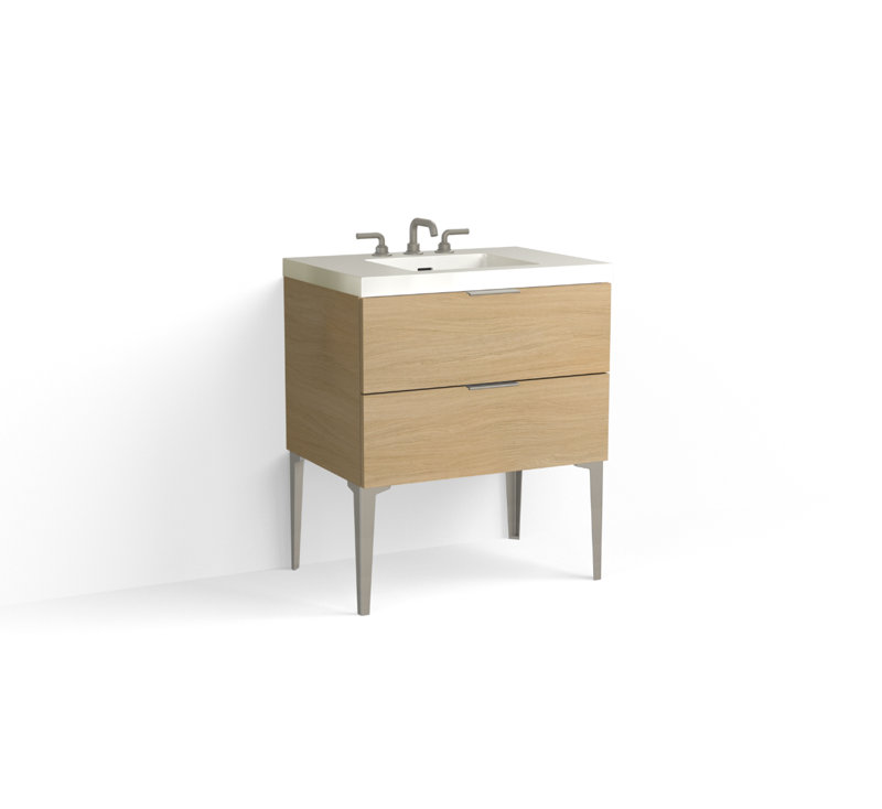 Avila 30" W Freestanding Single Bathroom Vanity with Dean Leg, Gloss White/8" Widespread, Satin Nickel, Nocino