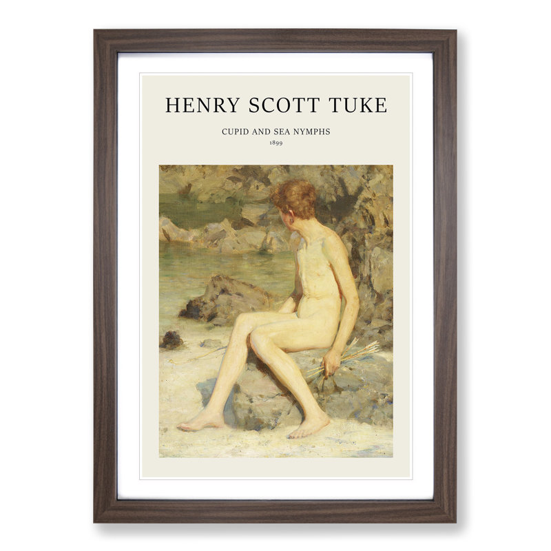Cupid And Sea Nymphs by Henry Scott Tuke - Single Picture Frame Print, 65cm H x 48cm W x 2cm D, Walnut Framed