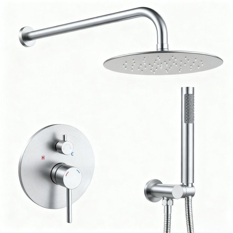 Premium Wall-mounted Shower Faucets & Systems With 10" Rain Shower, Metal Construction, Modern Style For Home Convenience