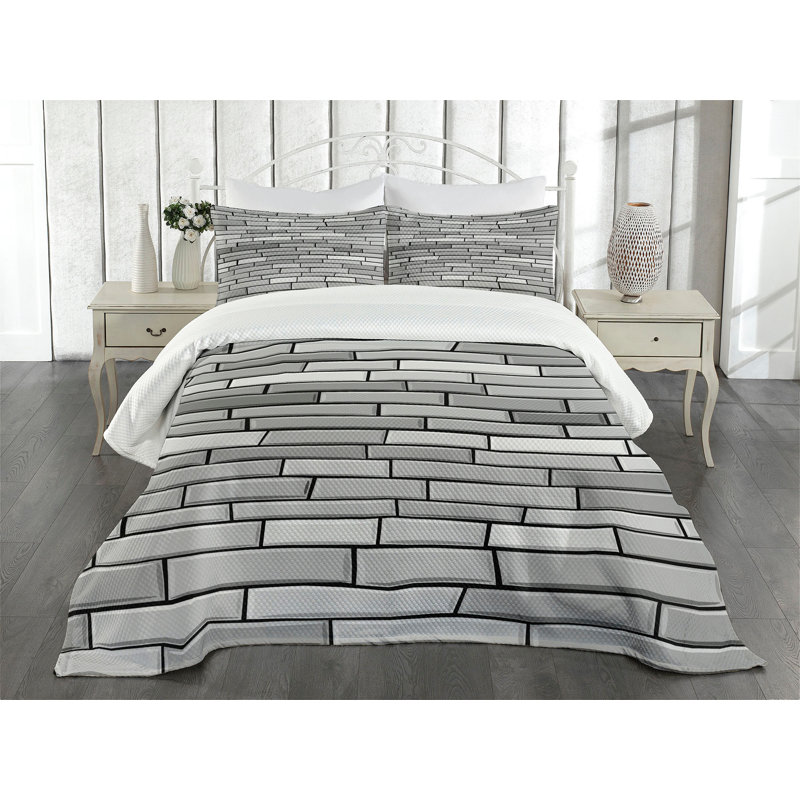 Ambesonne Grey Bedspread Set Brick Wall English Style Grey, Queen Coverlet / Bedspread + 2 Standard Shams