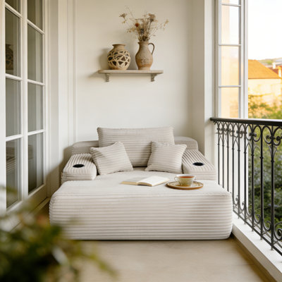 Méridienne convertible de 47 pouces en peluche avec accoudoirs larges et coussins décoratifs, fauteuil confortable avec canapé-lit sans os, pour le salon, la chambre à coucher, aucun assemblage requis