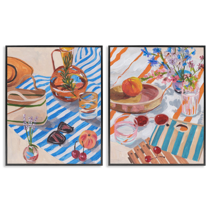 Ensemble de 2 giclées Tangerine Tides, par Melissa Wang, H 14 po x l 11 po, Giclée encadrée noir minuit