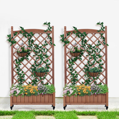 Lit de jardin surélevé avec treillis, boîte à fleurs d'extérieur en bois et support à plantes avec supports d'escalade