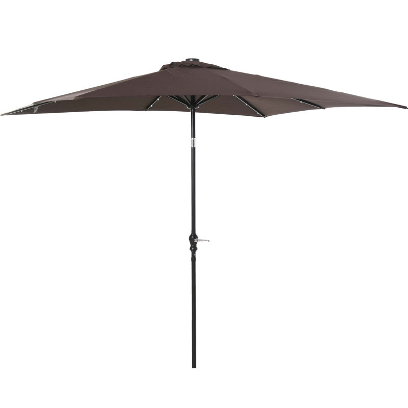 Parasol solaire de 9 pi x 7 pi Outsunny, parasol de patio éclairé à DEL pour table ou base avec inclinaison et manivelle, parasol d'extérieur pour jardin, terrasse, cour, piscine, plage
