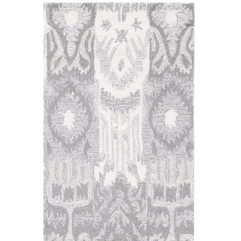 Ikat Hand Tufted Wool/Cotton Ikat Rug in Ivory/Gray, Rectangle 3' x 5'