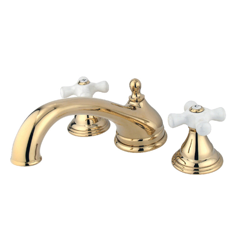 Kingston Brass Vintage Two-Handle 3-Hole Deck Mount Roman Tub Faucet, Polished Brass