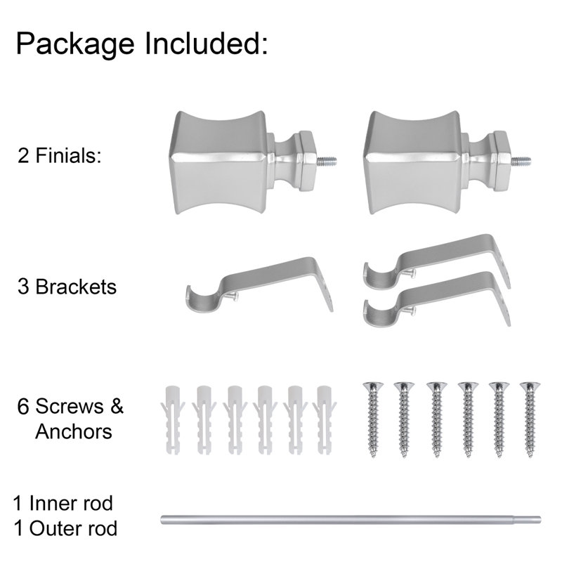 Adjustable Nickel Metal Single Curtain Rod with Decorative Finials