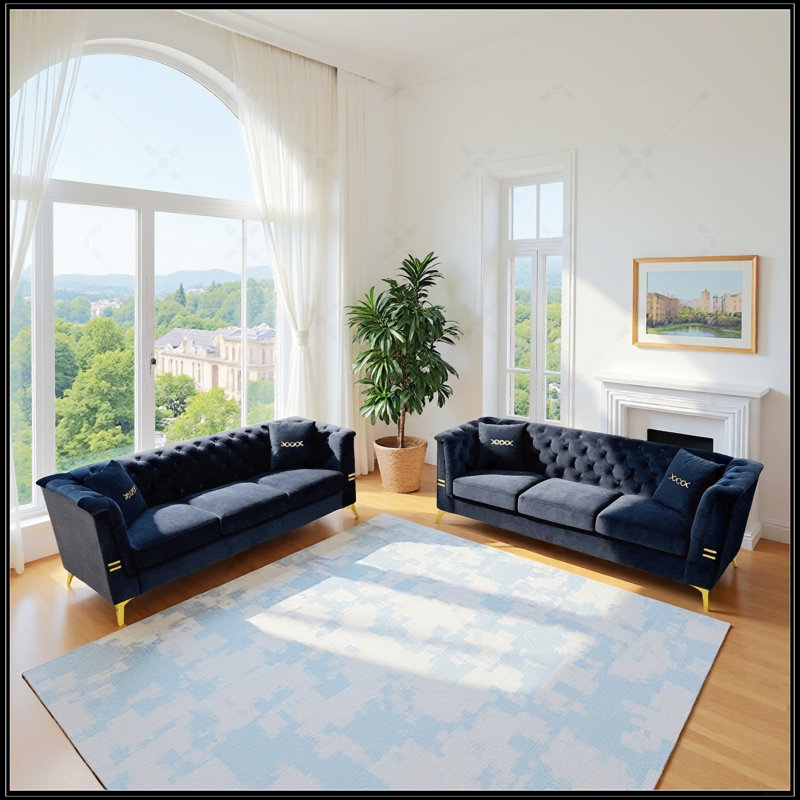 FX-P83-2PC Velvet Sofa , Modern Sofa With Plush Cushions & Metal Legs For Stylish Living Rooms