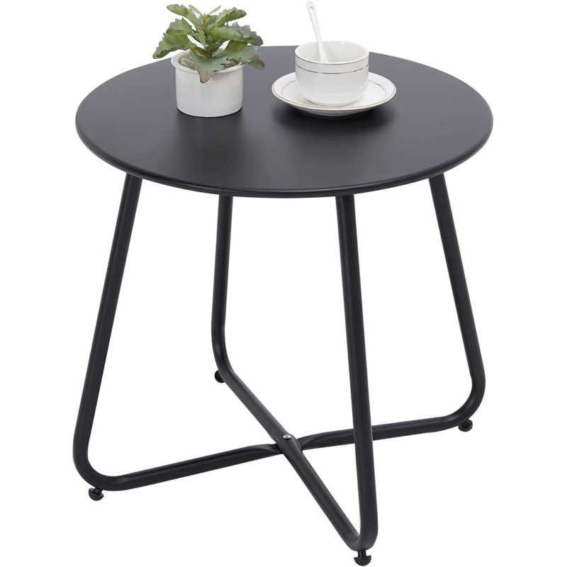 Round Metal Outdoor Side Table, 17.9cm H x 17.7cm W x 17.7cm D, Black