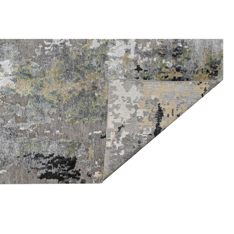 Hand Knotted Area Rug in Black/Gold/Gray/Green, Runner 2'6" x 12'