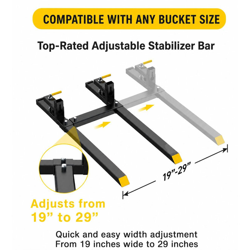 Fourches à palettes à pince robuste de 60 po pour chargeur de tracteur - capacité de 2000 lb, barre stabilisatrice réglable, attache rapide, compatible avec les mini-chargeurs, comprend les gants - noir et pattes de fourche 60 po 2000 lb