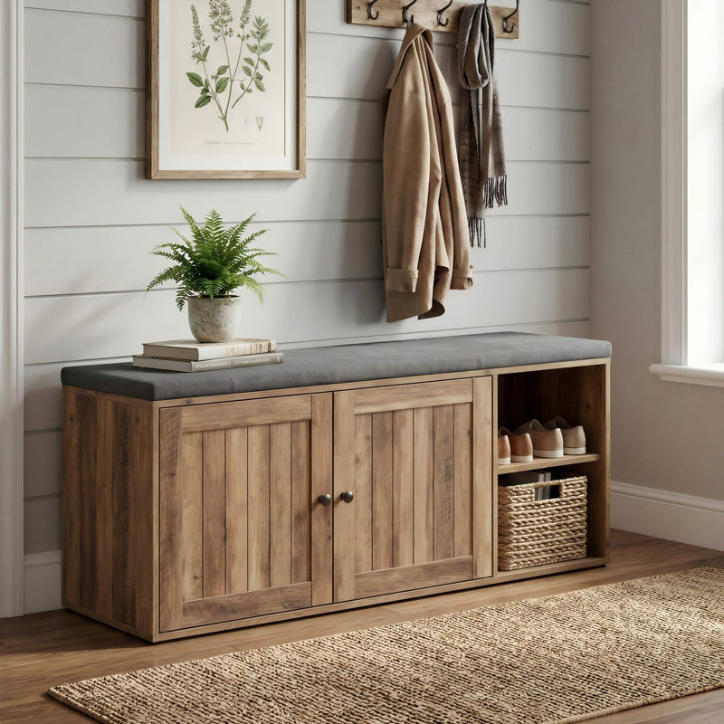 Banc de rangement pour 10 paires de chaussures, assemblage sans outil, avec tablettes réglables, Brun