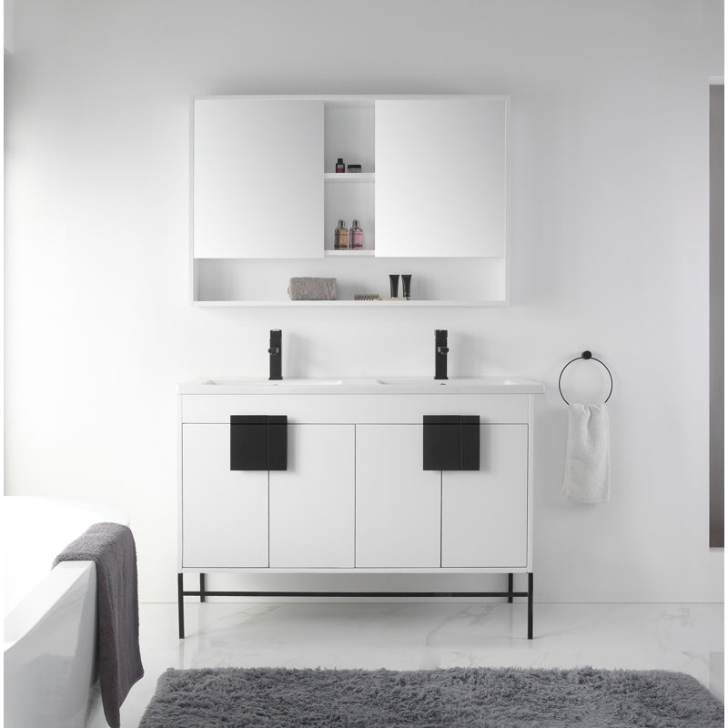 Maisie 46'' W 30'' H Surface Framed Medicine Cabinet Mirror 7 Fixed, White