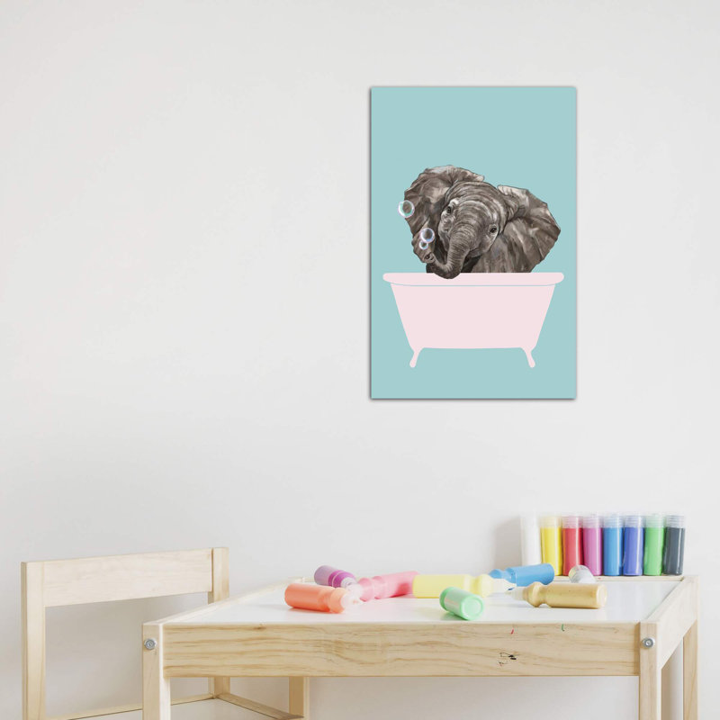 «Baby Elephant in Bathaign» par Big Nose Work - impression d'art graphique, Toile tendue, Aucun mat
