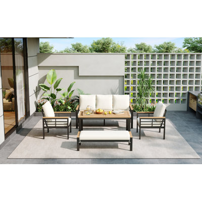 Ensemble de mobilier d'extérieur 5 pièces avec canapé 3 places Trexm