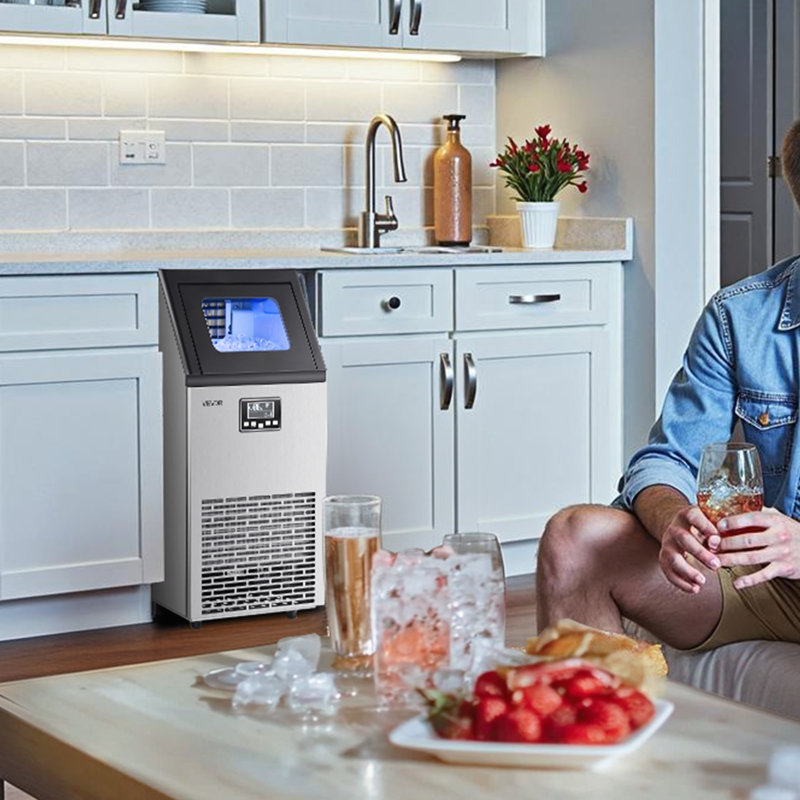 Commercial Ice Maker Machine, 100 lbs/24h with 28Lbs Storage, 45 Cubes per Cycle, Stainless Steel Freestanding & Under Counter Ice Maker with LED Display & Self-Cleaning, for Home Bar Restaurant