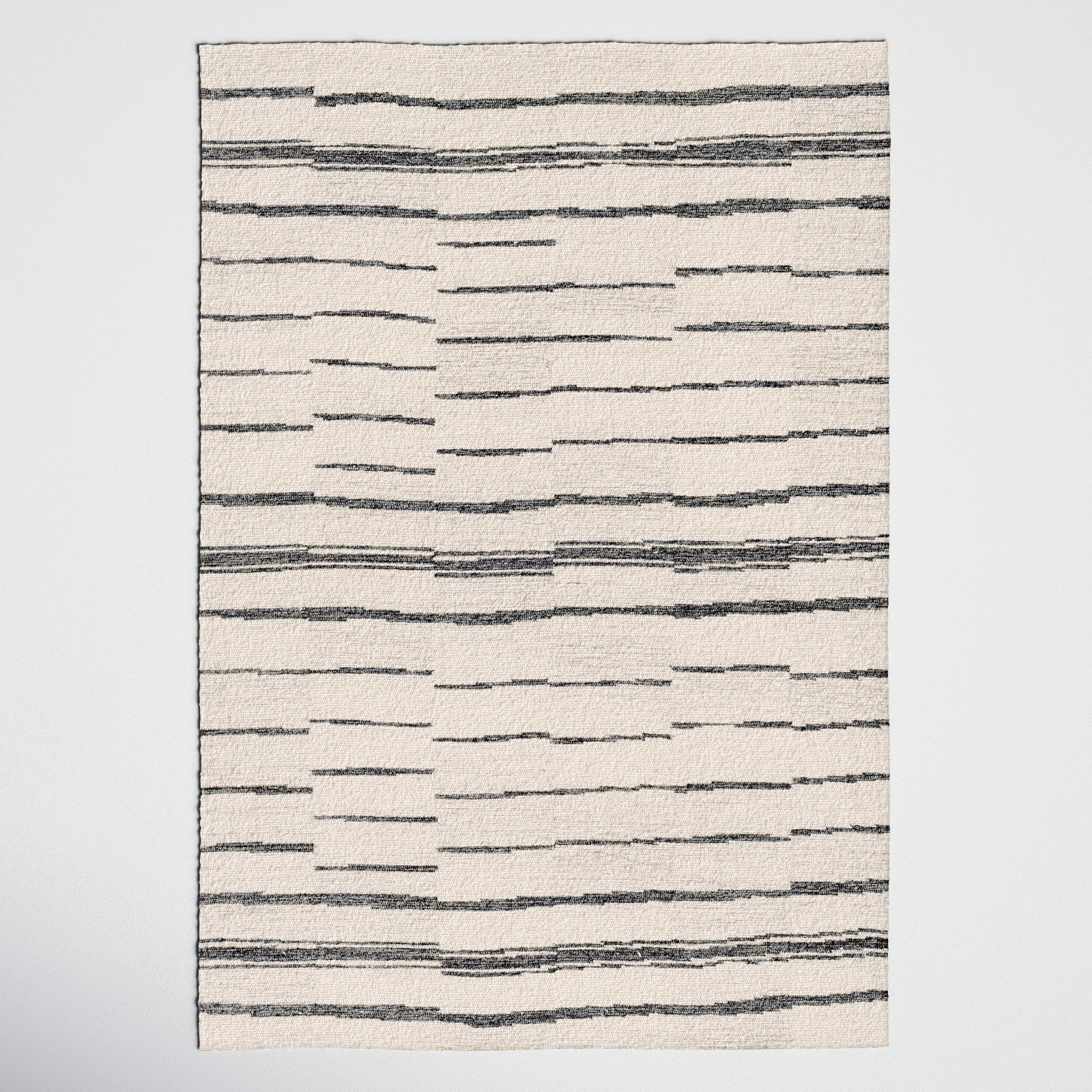 Rune Striped Handmade Tufted Wool Area Rug in Beige/Charcoal, Rectangle 2' x 3'