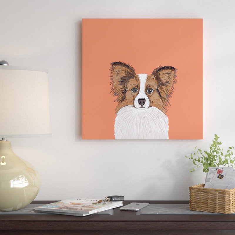 Art sur toile tendue, "papillon (continental toy épagneul)", H 18 po x l 18 po x P 1,5 po, Toile avec cadre noir