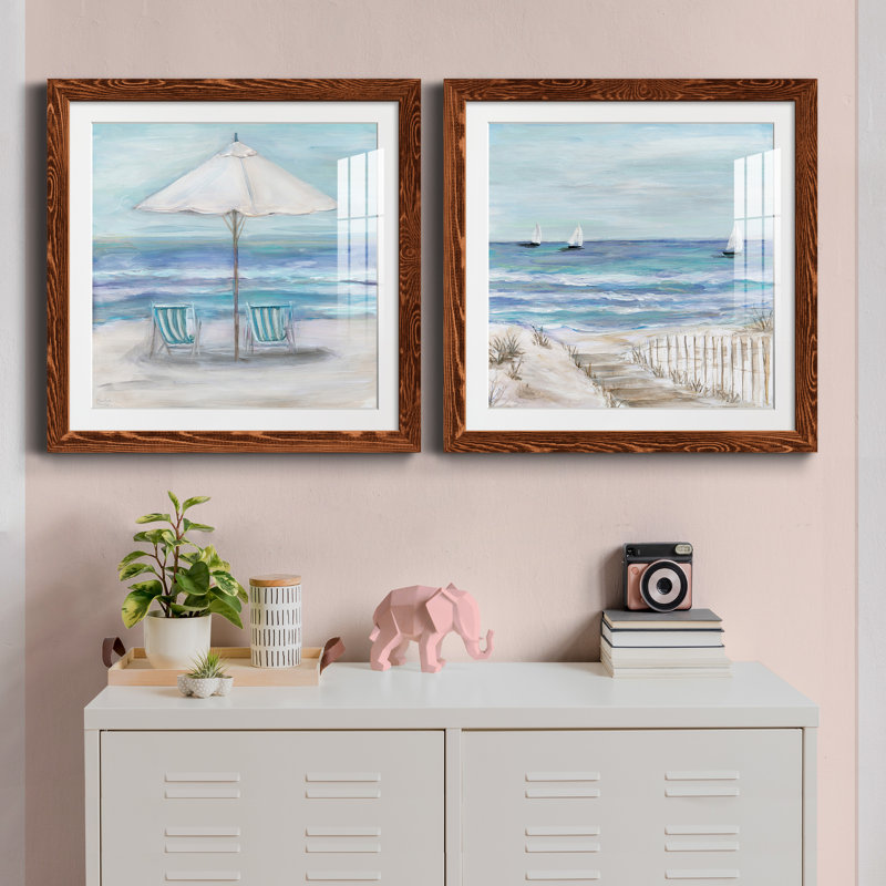 Gulf Shores II - ensemble de 2 peintures, H 24 po x l 48 po, Papier dans un cadre photo, Noyer