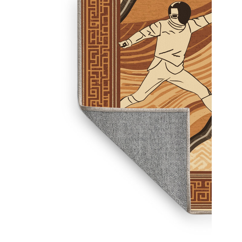 Machine Washable Hubbard Fencing Match Classic Oriental Rug in Brown – Beige Binding, 5x8