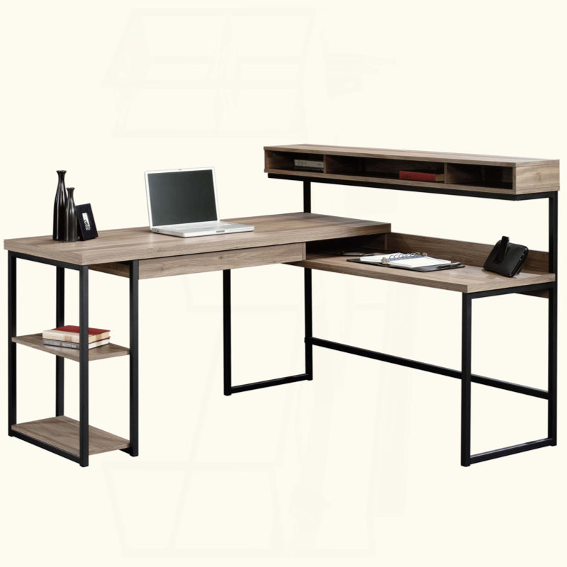 Bureau en L, grand espace de travail et rangement polyvalent pour le bureau personnel et les jeux