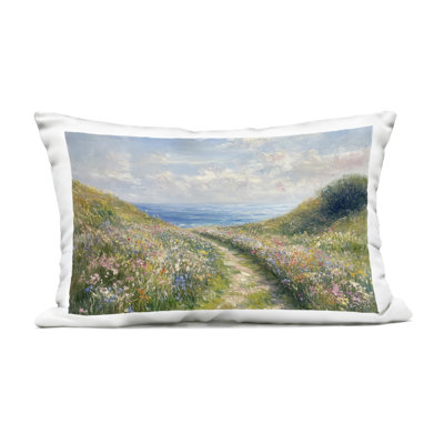 Well Worn Coastal Path Outdoor Printed Pillow design by Petal Prints Design