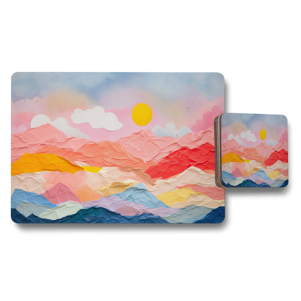 Colorful Mountain Landscape Placemat and Coaster Set