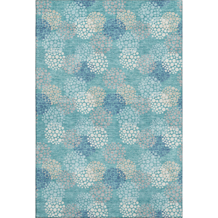 Premium Machine Washable Prisco Teal Rug