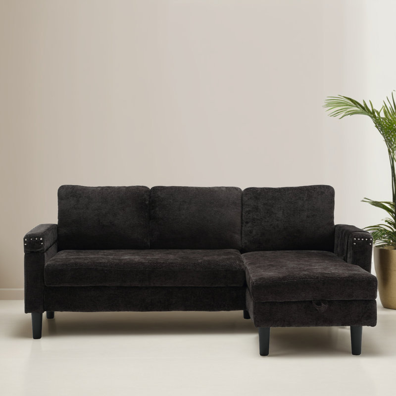 Canapé-lit modulaire rembourré 2 pièces 2 pièces, Chenille noir