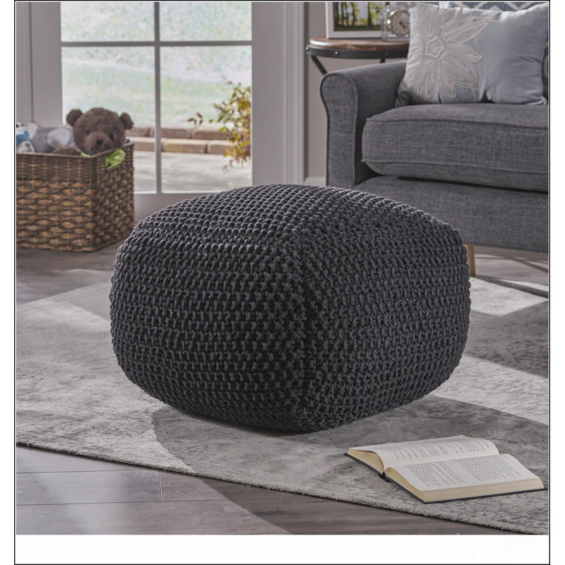 Pouf en coton Hollis, Gris foncé