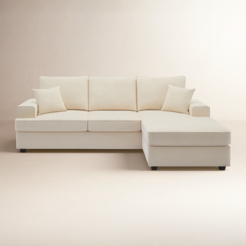 Alden 100" W Reversible Sectional with Down-Filled Cushions, Beige Performance Basketweave
