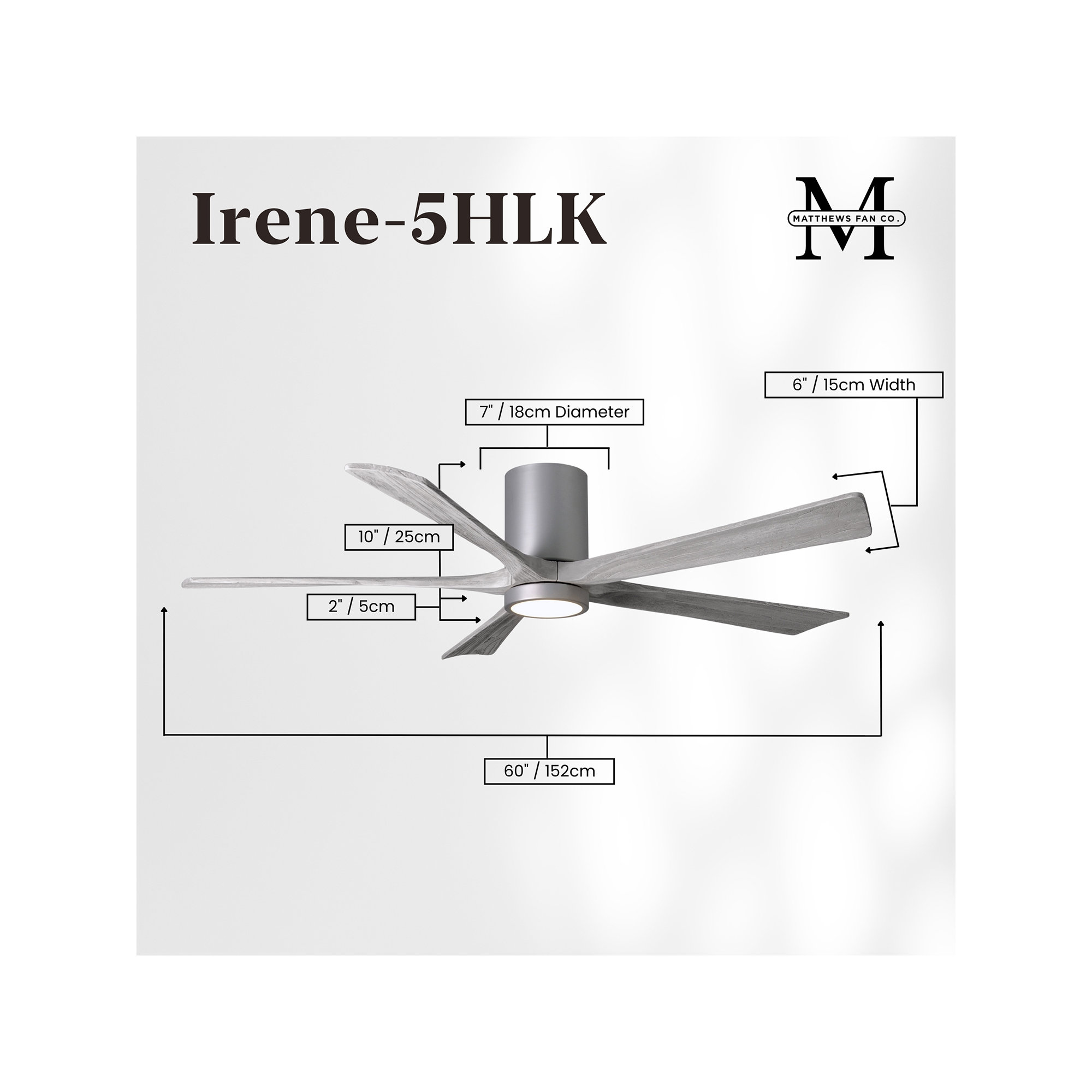 Irene 5 - Blade LED Ceiling Fan with Light Kit Included, 60", Barn Wood Tone, Brushed Nickel