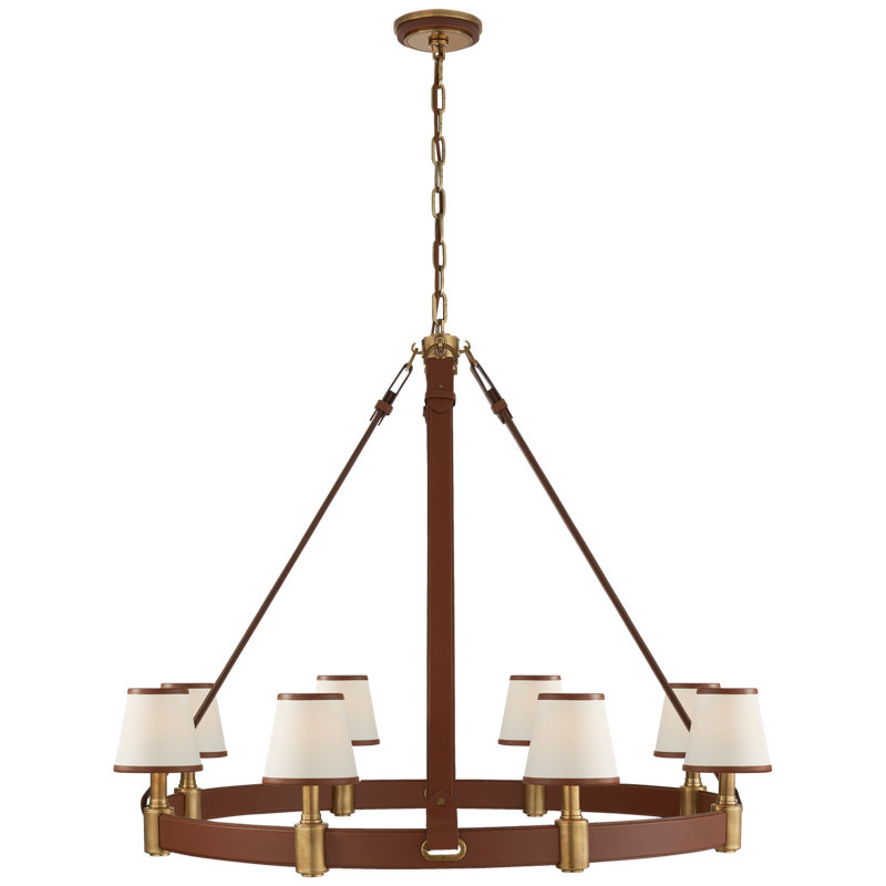 Ralph Lauren Riley 8 Light Large Chandelier, Natural Brass/Saddle Leather