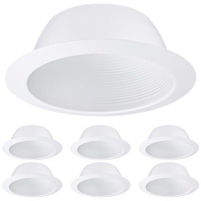 6 Inch Recessed Can Light Trim, Metal Step Baffle with Iron Ring, Fit Halo & Juno Remodel Recessed Housing, White