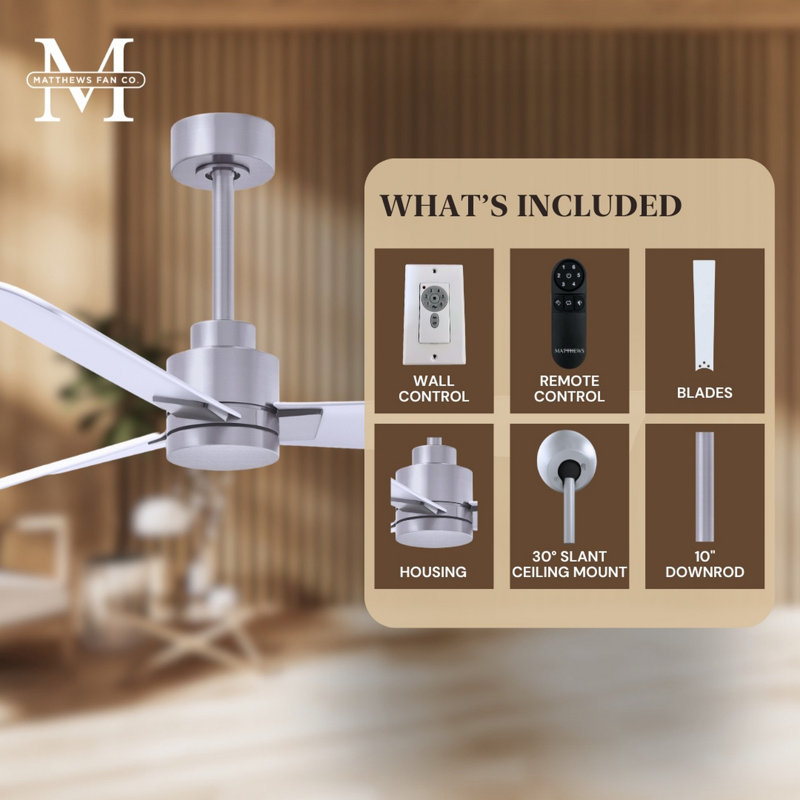 Alessandra Outdoor Downrod Ceiling Fan, Matte White, Brushed Nickel
