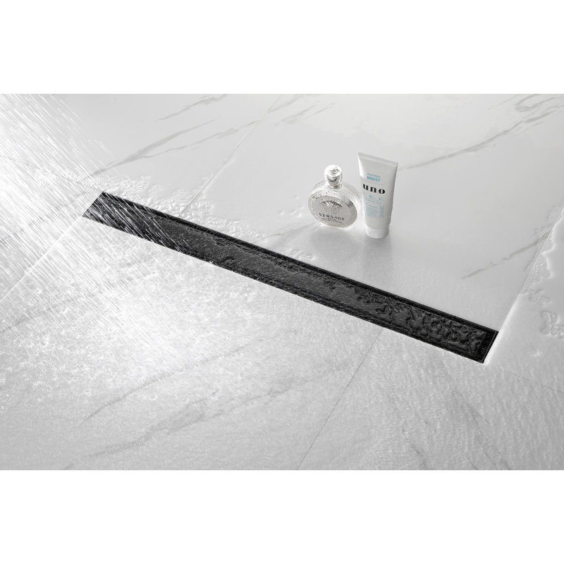 Caniveau de douche linéaire de 76 cm (30 pouces) avec couvercle amovible, en acier inoxydable 304. Filtre à cheveux et pieds de nivellement inclus.