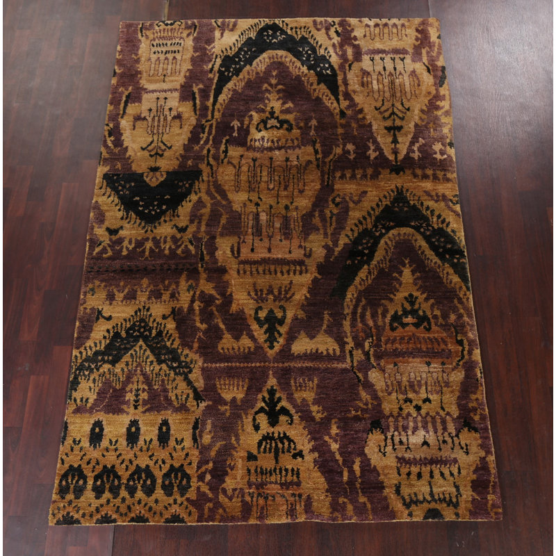 Tapis oriental intérieur / extérieur abstrait noué à la main 6 x 9