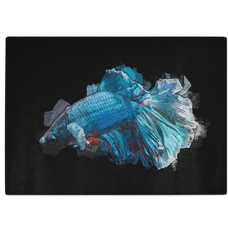 Tempered Glass Siamese Fighting Fish Chopping Board, 28.5 cm W x 20 cm L