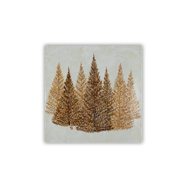 "Gilded Pines", art mural sur toile, H 12 po x l 12 po, Cadre flottant noir