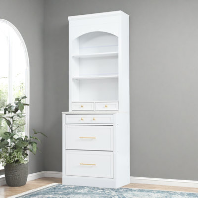 Armoire haute autoportante avec comptoir en faux marbre, 5 tiroirs et tablettes réglables pour la cuisine, la salle à manger ou le salon