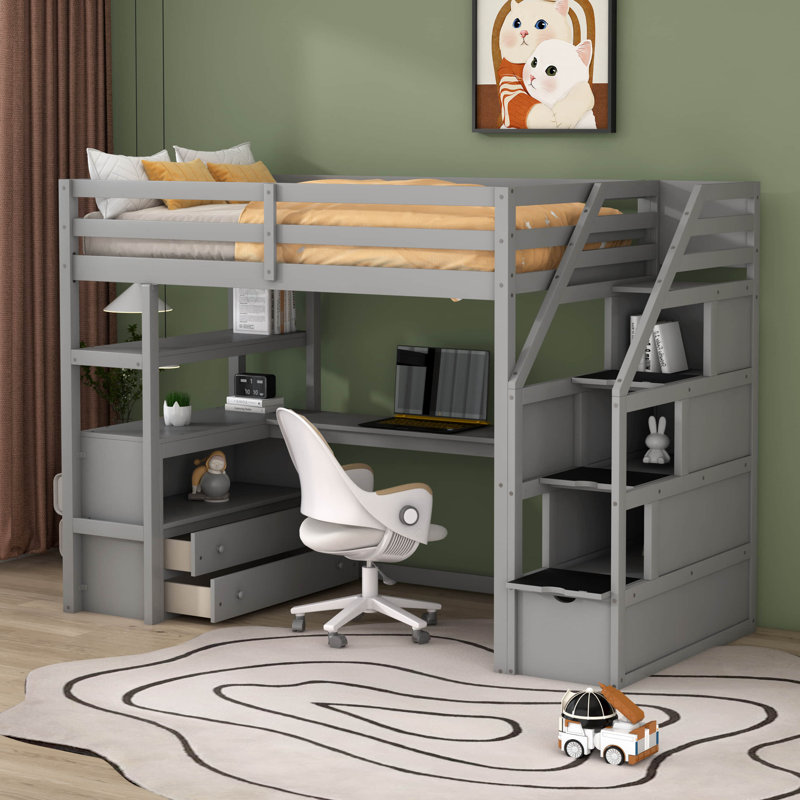 Harriet Bee Harvi Kids Twin Loft Bed with Drawers | Wayfair