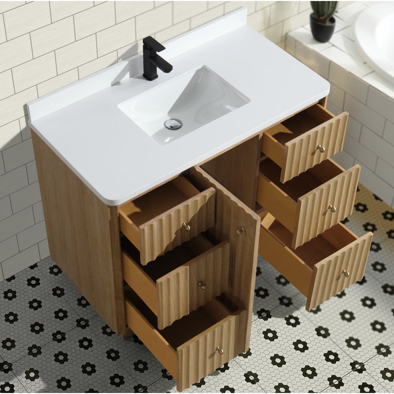 La Jolla 42" Washed Oak Bathroom Vanity with Quartz Top