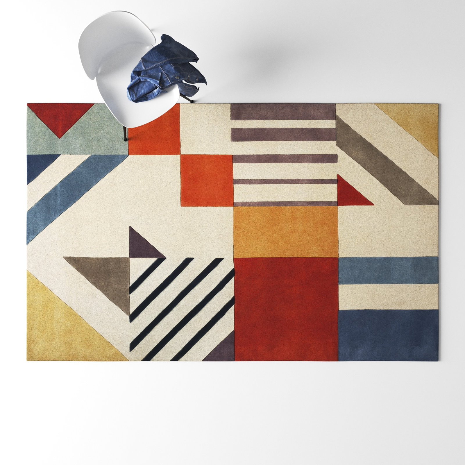 Tripoli Ivory Multi Hand-Tufted Geometric Rug, Rectangle 6' x 9'