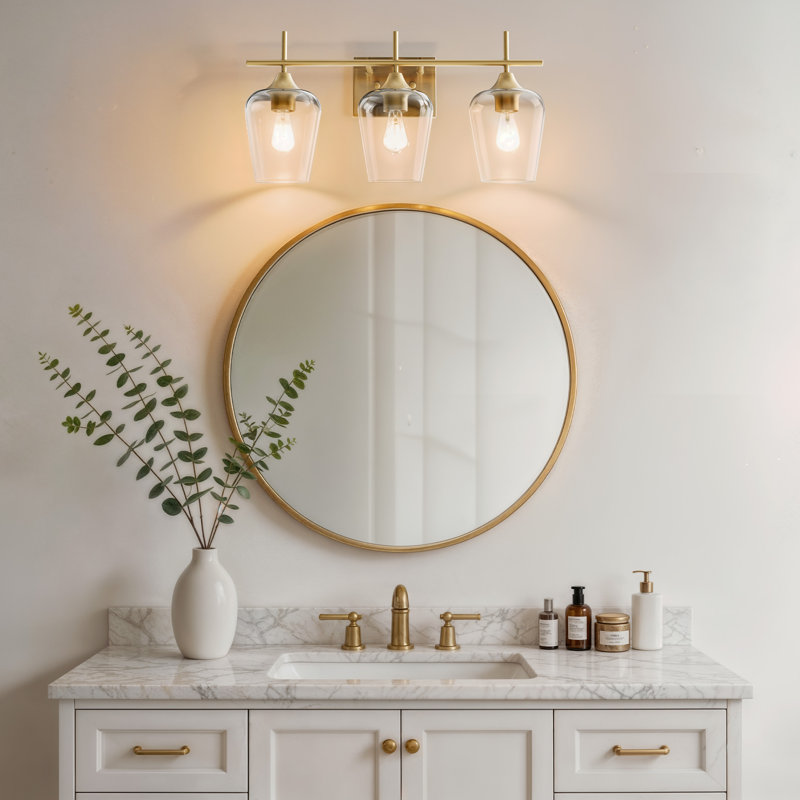 Éclairage pour meuble-lavabo à intensité variable Herminie, Laiton antique, Clair, 3 lumières