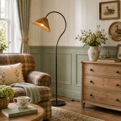 66" Dimmable Rattan Floor Lamp