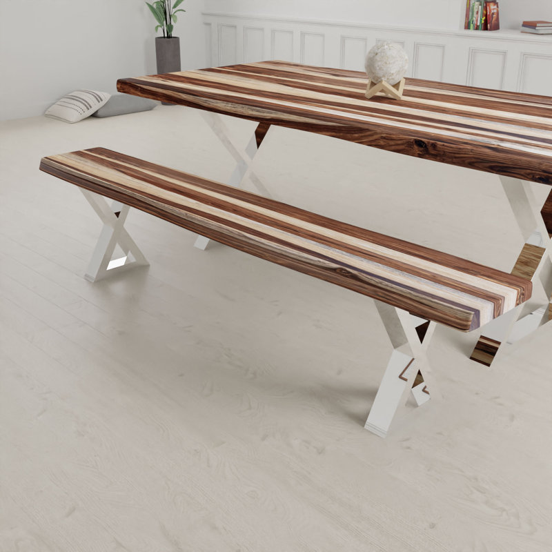 Banc en bois Freitas Sheesham, H 18 po x l 84 po x P 14 po, Brun / noir
