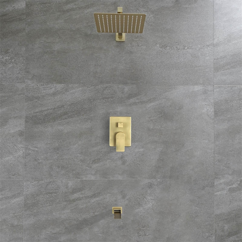 Système de douche mural 10 pouces avec robinet de baignoire cascade, robinet de douche à poignée simple, ensemble de garniture de douche à haute pression en laiton avec valve brute