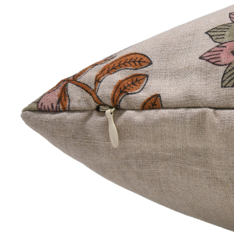 Housses de coussin en lin pur à motif de Fab Fabine (fleur d'été, orange), H 16 po x l 16 po