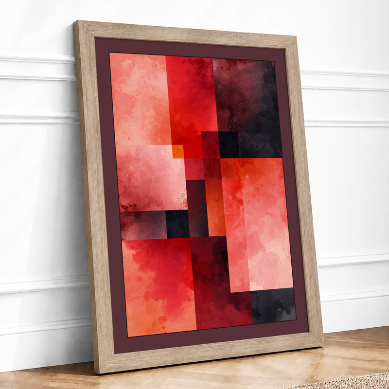Red Geometry Abstract - Print, Oak, A3 - 42.0 x 29.7 cm